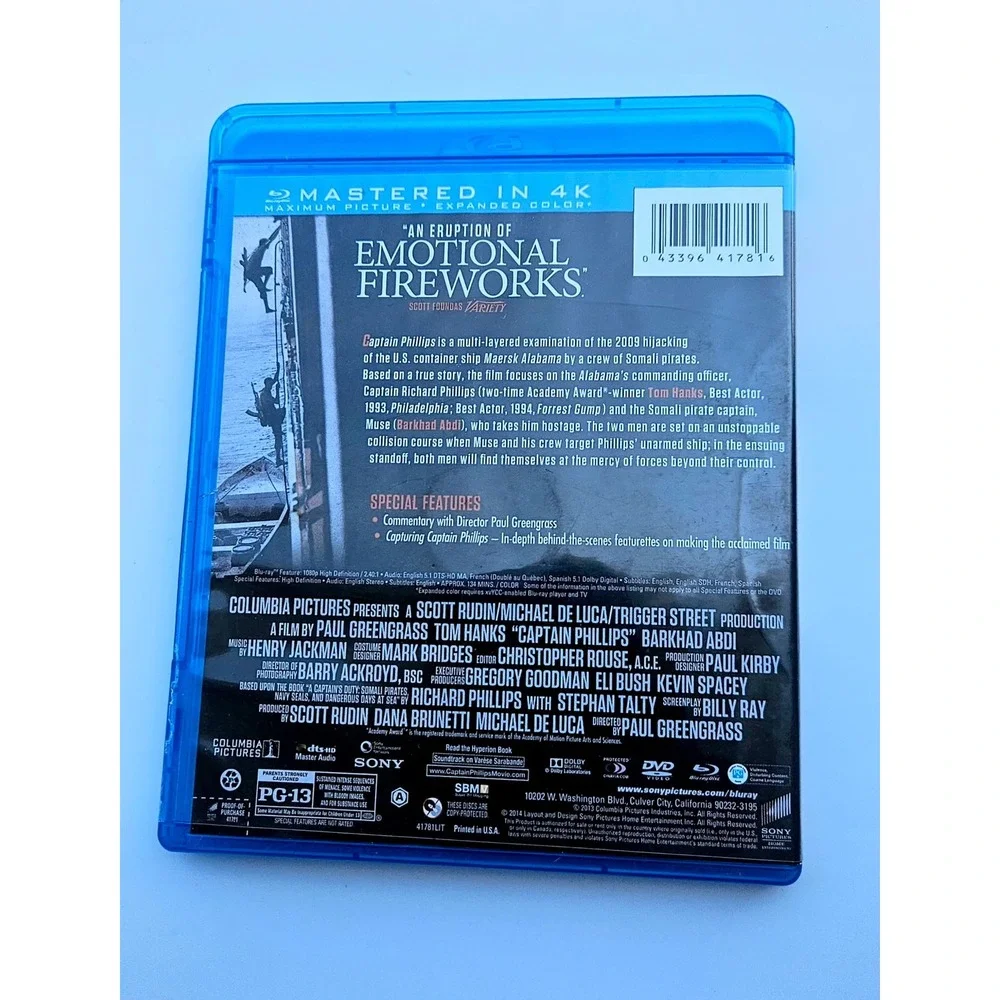 Captain Phillips Blu-ray DVD Tom Hanks Action Thriller True Story 2-Disc Set